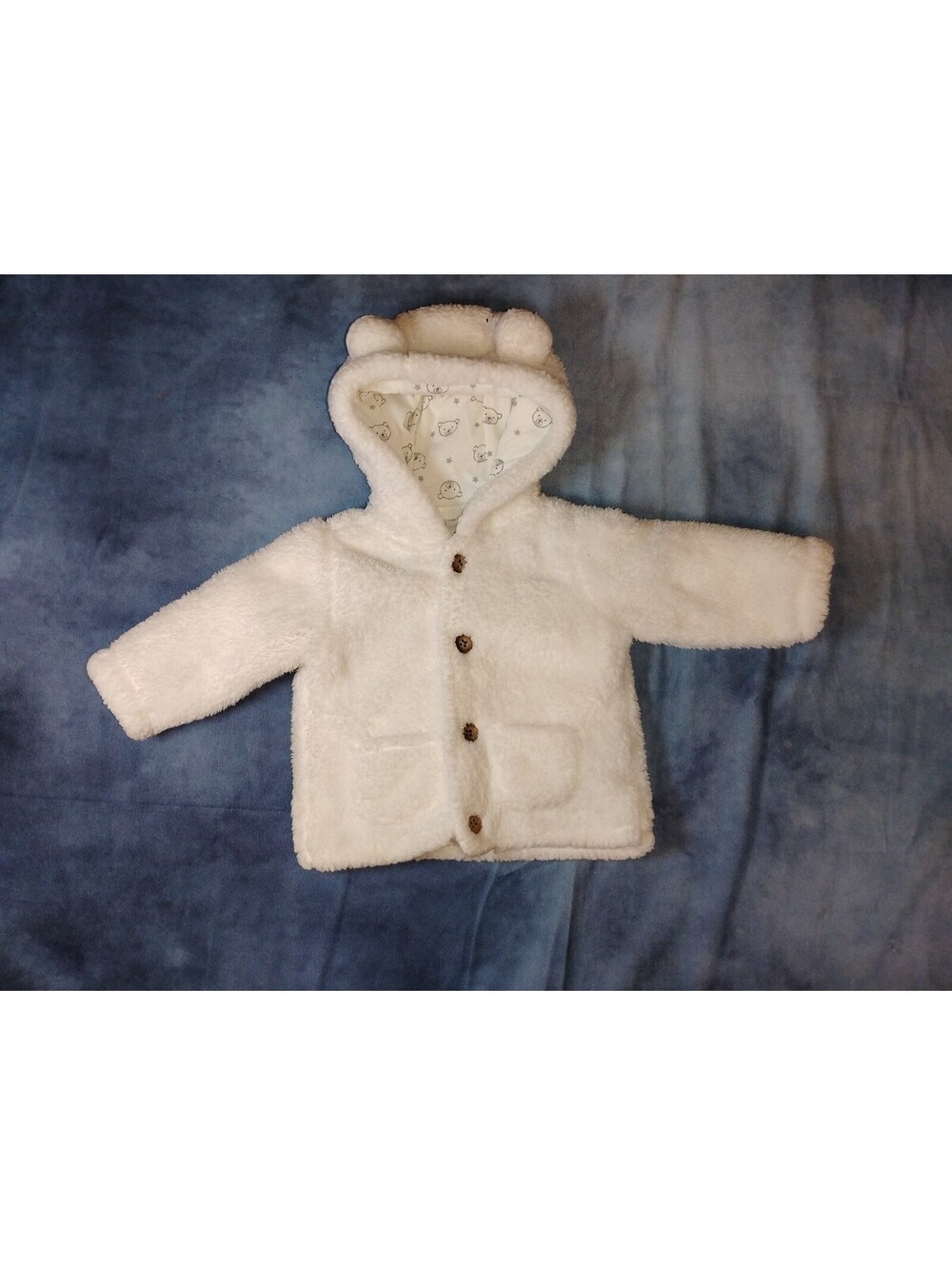 Baby White Fuzzy Bear 6 month Hooded fleece Jacket